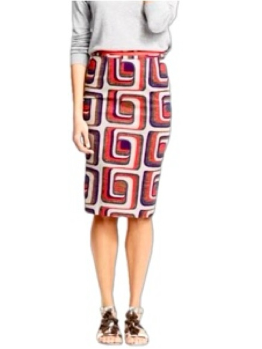 Boden geometric pencil skirt in red, white and purple- size 12